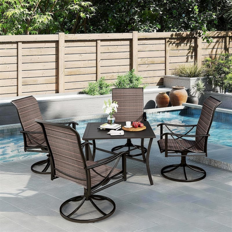 Kullavik Textilene Patio Swivel Dining Chairs Set, Ergonomic Rotating Dining Chairs