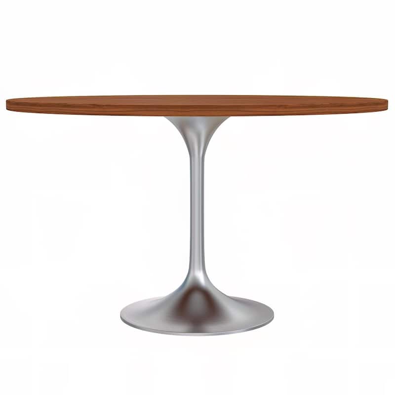 LeisureMod Verve 48" Round Dining Table with MDF Wood TableTop and Brushed Chrome Base for Kitchen & Dining Room