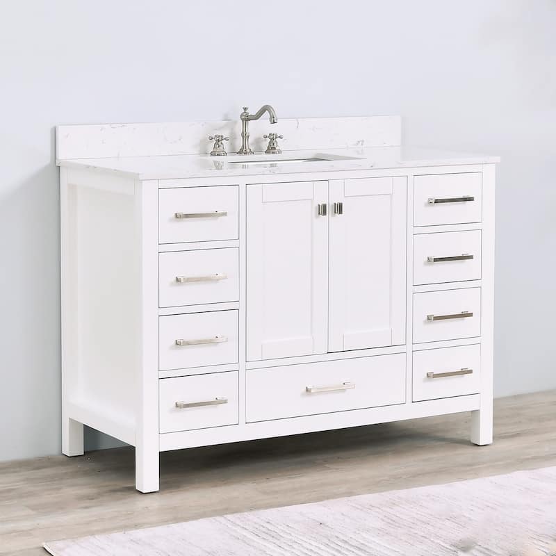 Prismatica 48 inch White Bathroom Vanity Set with Marble Top - Vanity & Cultured Marble Top