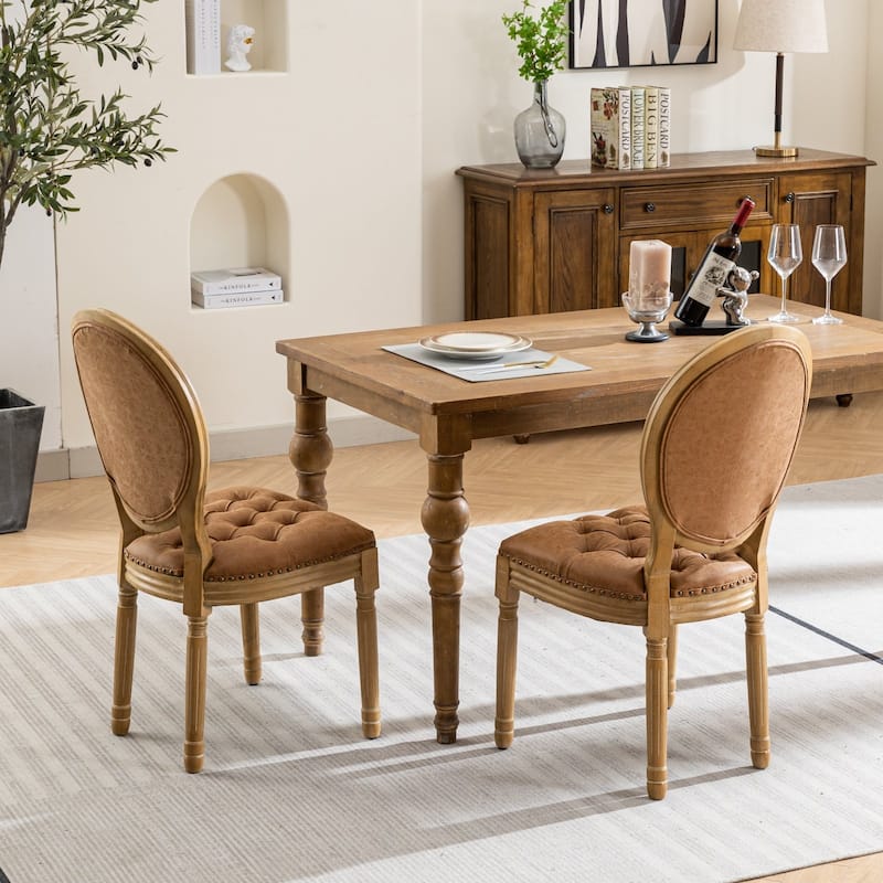 Dining Chair with Nailhead Trim Solid Wood Frame Antique Painting Style Set of 2 - as picture