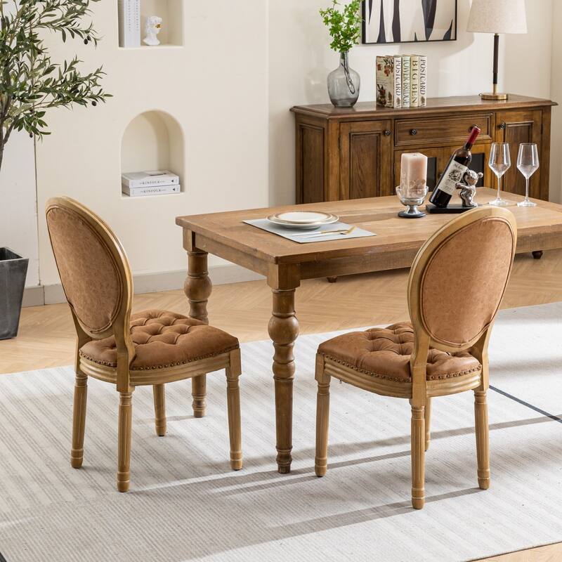 GDF Studio - French Traditional Wood PU Upholstered Dining Chairs with Tufted Back & Nailhead Trim, Set of 2
