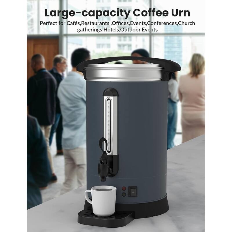 Double Wall Commerical Coffee Urn, Hot Coffee Dispenser, Grey