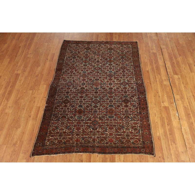 Hand Knotted Oriental 100% Wool Carpet Traditional All-Over Beige & Ivories Bidjar Area Rug - 6' 3'' X 4' 3''