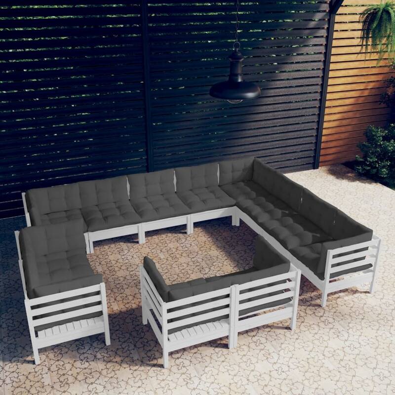 vidaXL Solid Pinewood Patio Lounge Set 12 Piece with Cushions Multi Colors