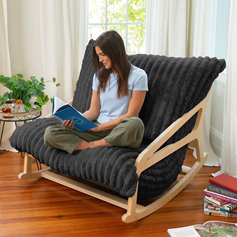 Pillow Saxx Bean Bag Rocking Chair - Elegant Oversized Rocker with Modern Wood Frame