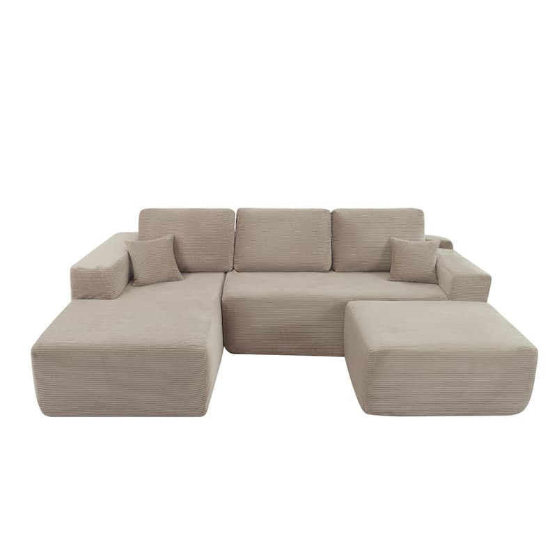 Cloud Modular Sectional Sofa with 1 Ottoman, Modern Minimalist Upholstered Couches, U Shaped Deep Seat Sofa with Chaise