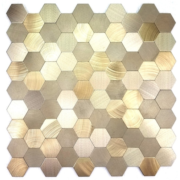 Miseno MT-WHSEHMHEX-GO Enchanted Metals - 1" x 1" Hexagon Wall Mosaic Tile - Polished Metal Visual - Gold