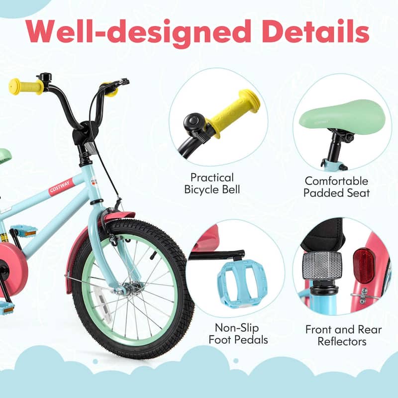 Costway 16" Kids Bike with Adjustable Saddle Handlebar Removable