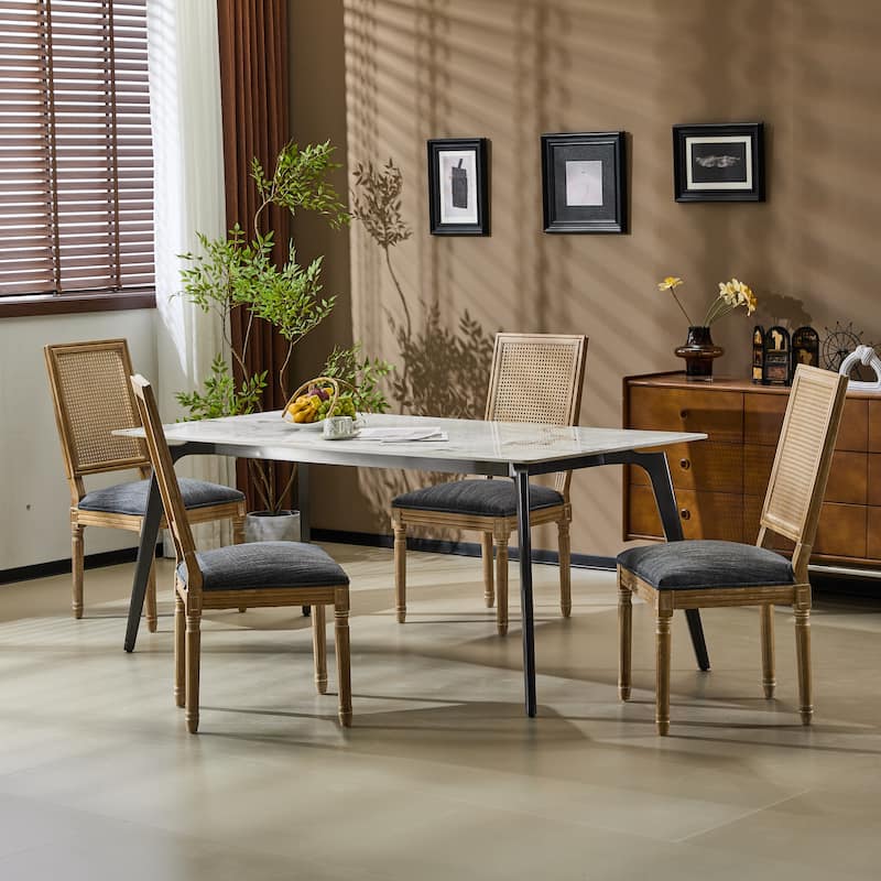 French Country Dining Chairs w/ Rustic Weathered Finish & Solid Rubberwood Frame - Set of 2