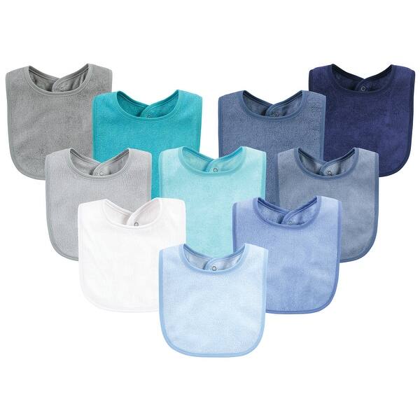 slide 1 of 1, Hudson Baby Infant Boys Rayon from Bamboo Bib with Waterproof Lining 10pk, Blue Teal, One Size - Blue Teal - One Size One Size - Blue Teal