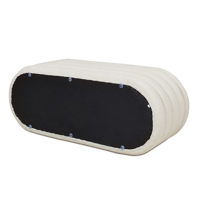 Oval Upholstered End of Bed Bench, Multifunctional Tufted Storage Bench, Shoe Bench with Hidden Storage Compartment
