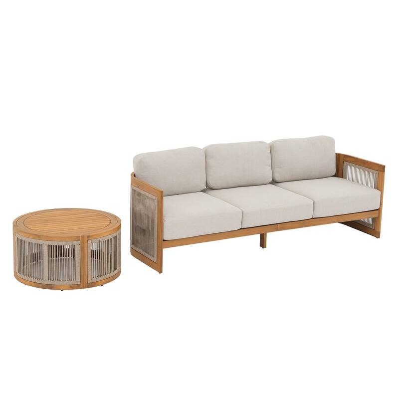 Outdoor 3-person Wooden Conversation Sofa Set