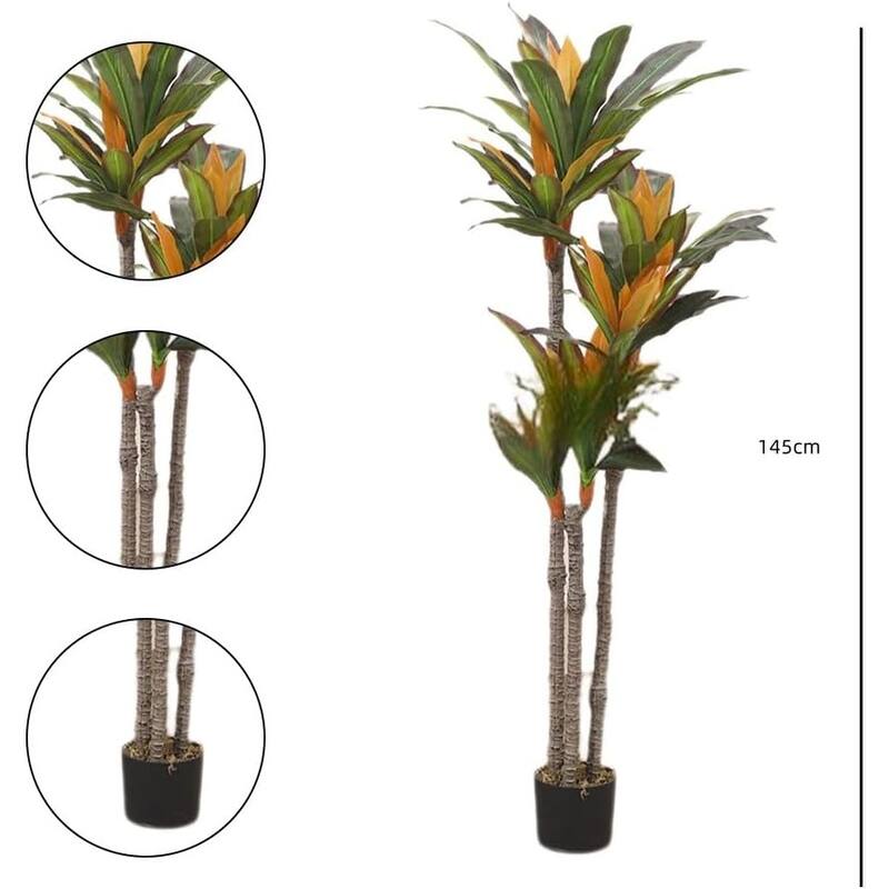 Artificial Dracaena Tree, 3.4FT/105cm Tall Artificial Plants with Planter,Indoor Decor Realistic Fake Dracaena Tree