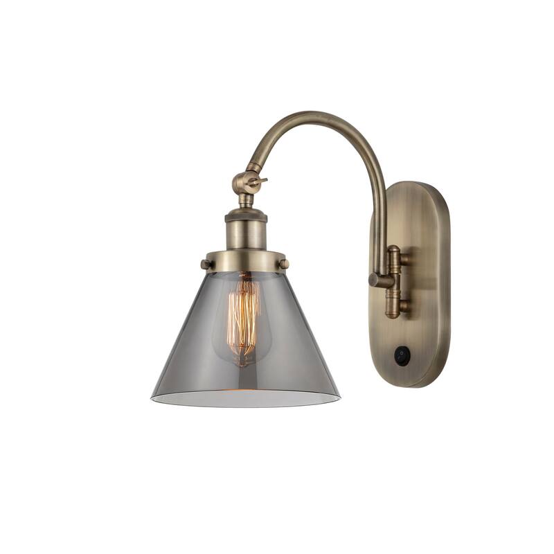Innovations Lighting 918-1W-13-8 Cone Sconce Cone 13" Tall Wall Sconce - Antique Brass / Plated Smoke