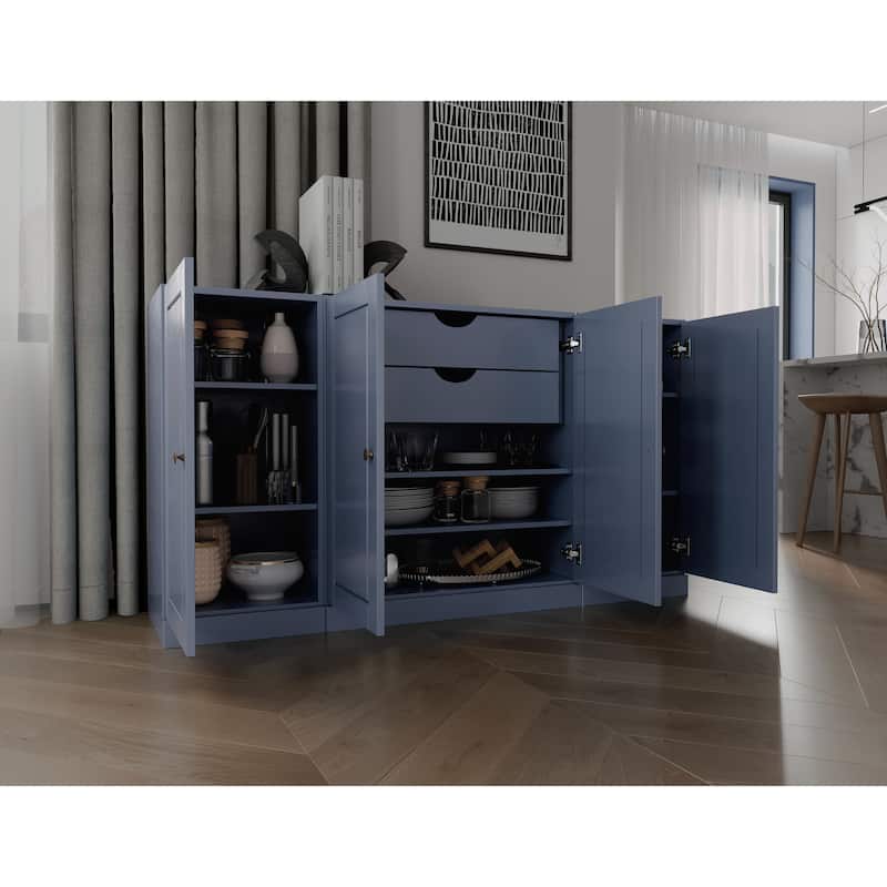 Palace Imports 100% Solid Wood 65" Sideboard with Solid Doors, 2-Drawers and Adjustable Shelves - Antique Blue