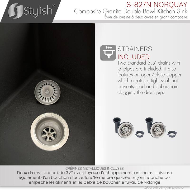 Dual mount 27" Composite Granite Double-Bowl Kitchen Sink S-827