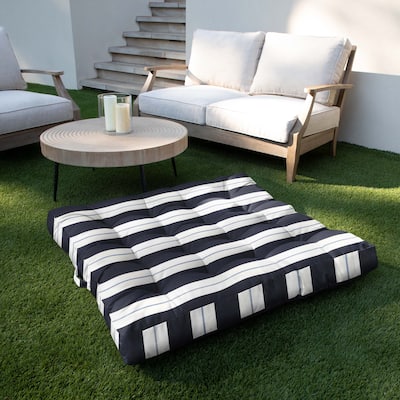 Sorra Home Sunbrella Striped Large Indoor/Outdoor Square Tufted Floor Pillow with Handle (Single Pillow)