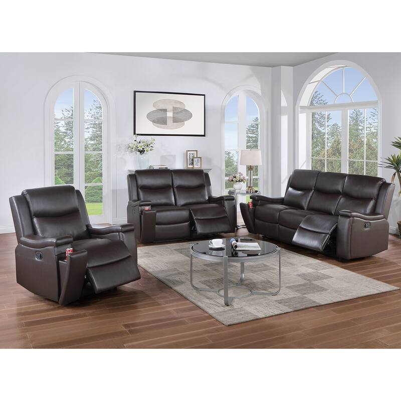 Faux Leather Manual Motion Reclining Loveseat with Hidden Cup Holders