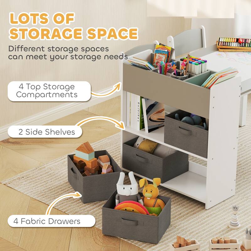 Kids Activity Table and Chair Set with Storage Drawers Paper Roll Gray White Multi-Functional Craft
