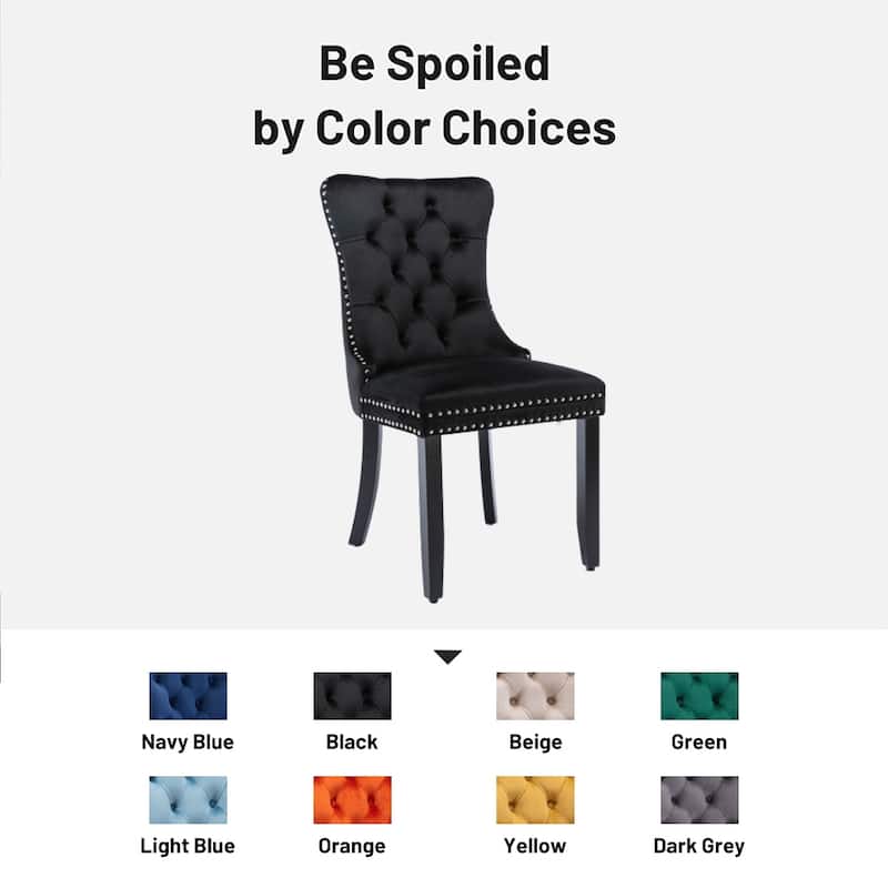Set of 2 Velvet Dining Chairs,Tufted Solid Wood Armless Chairs Accent Chair with Nailhead Trim and Back Ring Pull - N/A