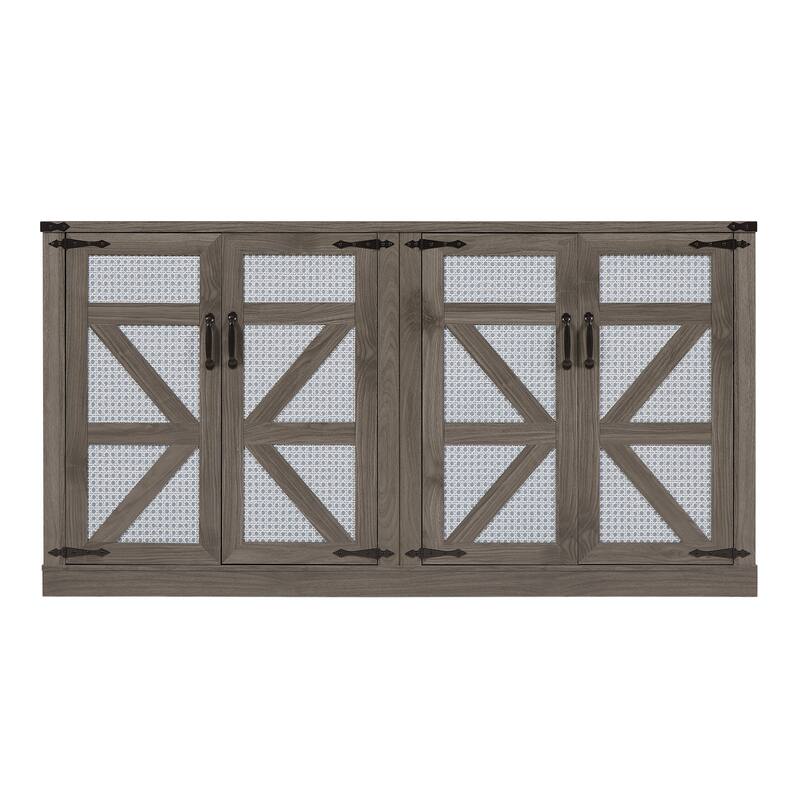 Faux Rattan Sideboard Adjustable Shelves Buffet Cabinet, Living Dining Room Accent Cabinet TV Cabinet Console Table, Stone Gray