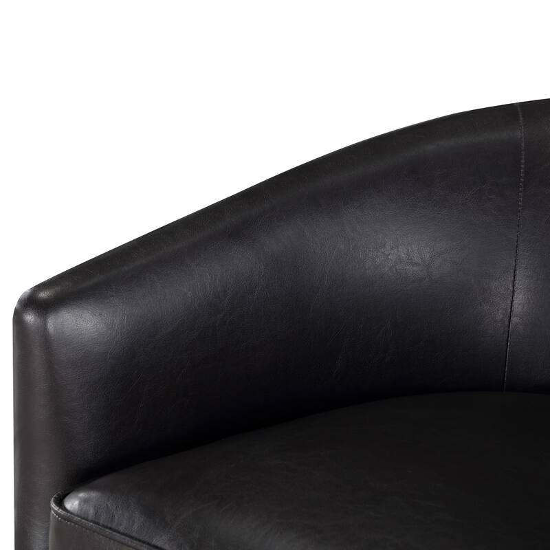 Maisy Faux Leather Wood Base Barrell Swivel Chair For Living Room