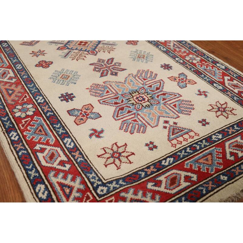 Ivory Kazak Oriental Runner Rug Hand-Knotted Wool Carpet - 2'9"x 7'10"