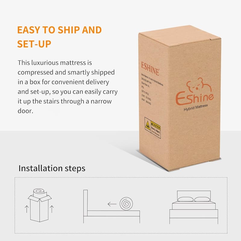 ESHINE Adjustable Bed Frame - 12 inch Hybrid Memory Foam Mattress