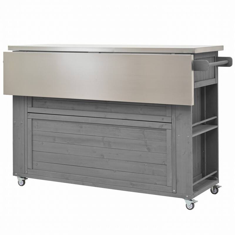 52.25" Outdoor Kitchen Island with Stainless Steel Top, Ample Storage Space, Towel and Spice Racks and a Bottle Opener