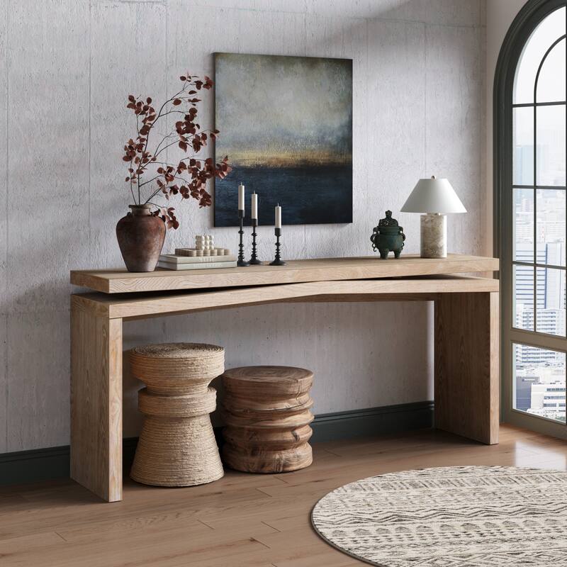 65-Inch Rustic Solid Wood Veneer Console Table, Long Farmhouse Entryway Sofa Table for Living Room, Hallway, Behind Couch