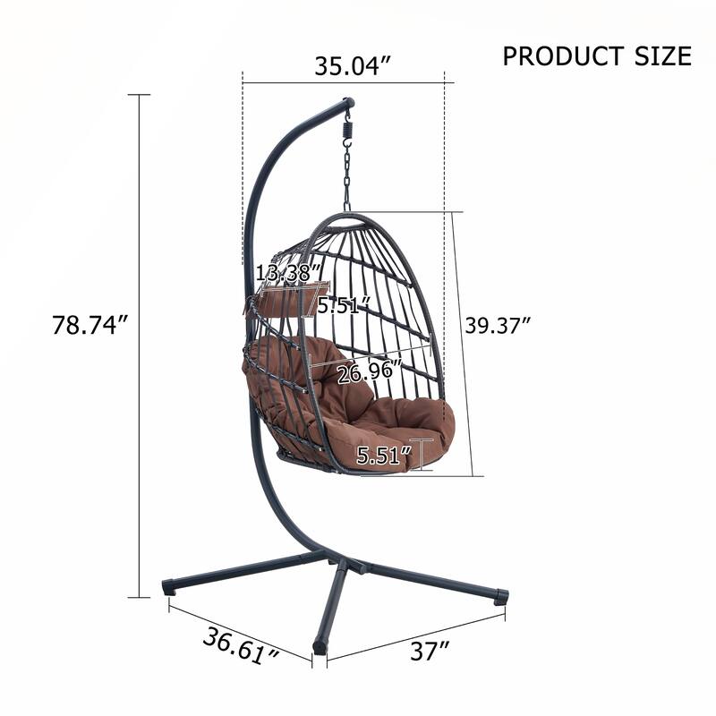Heavy-Duty Iron Hanging Chair with Wicker Weave for Indoor/Outdoor Comfort