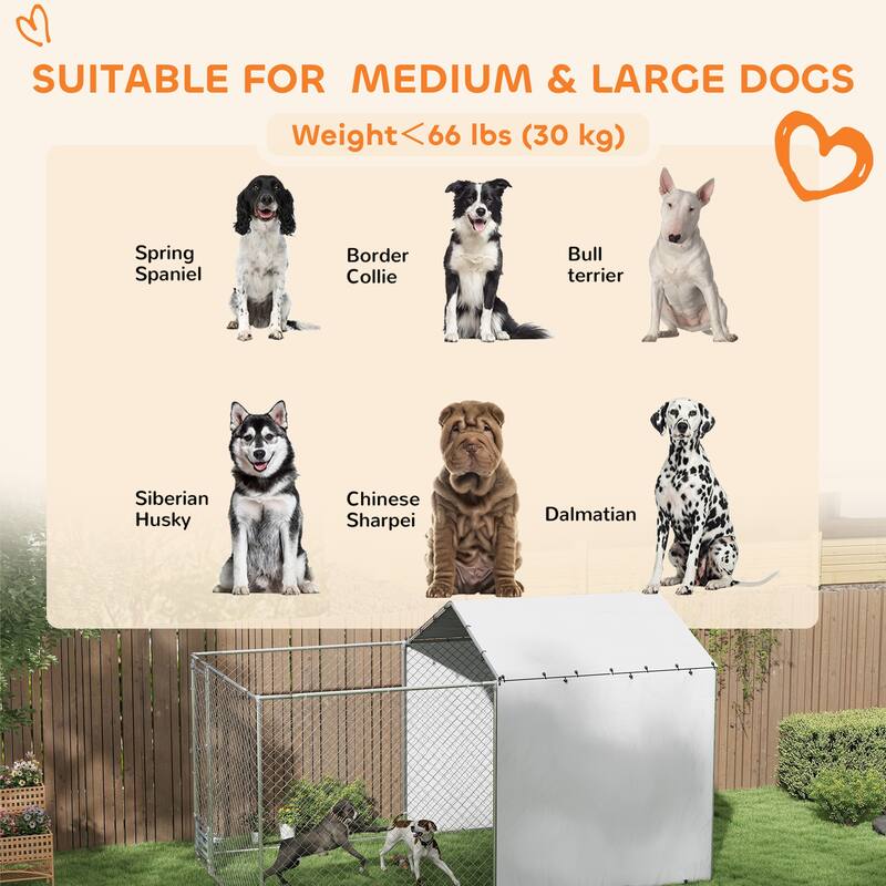 PawHut Large Outdoor Dog Kennel, Heavy Duty Dog Kennel Outside with Waterproof & UV-Resistant Cover, Rotating Bowls Door