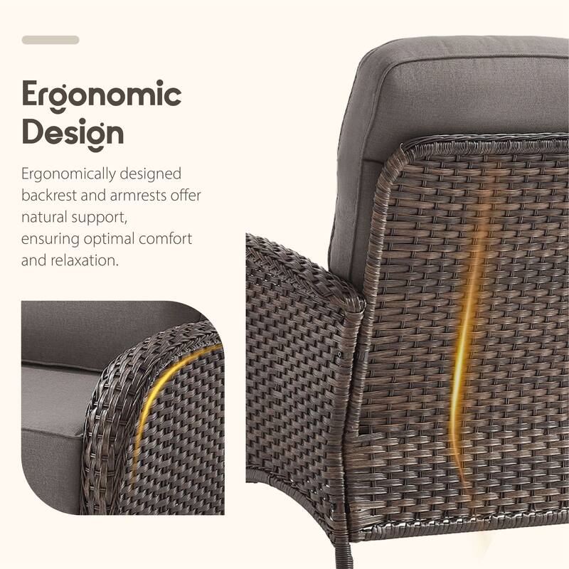 Luna 7-Piece Wicker Patio Conversation Set with Swivel Gliders and 6-Inch Thick Olefin Cushions