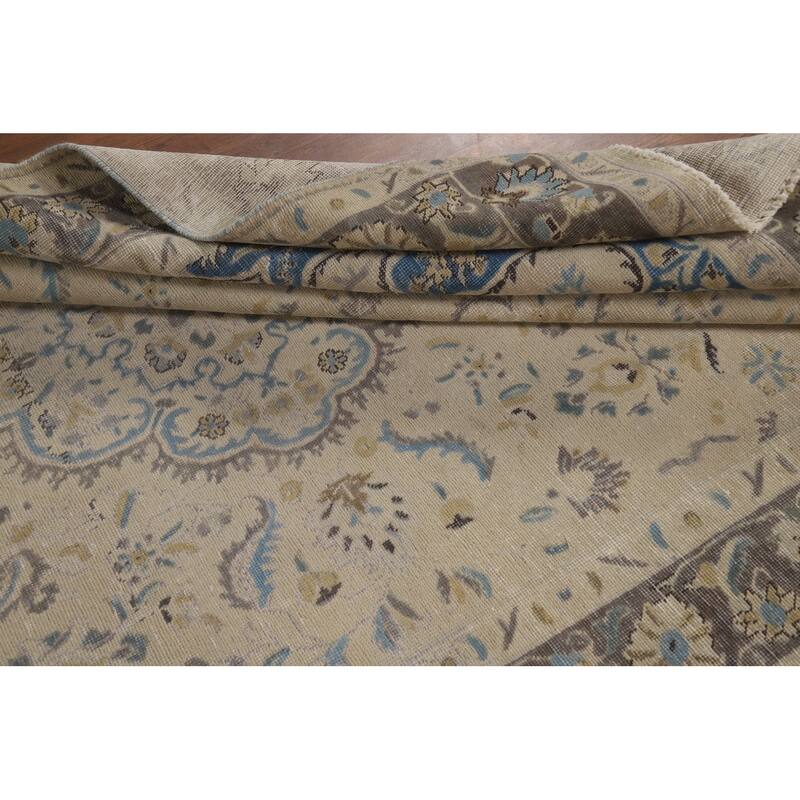 Traditional Floral Tabriz Persian Area Rug Handmade Beige Wool Carpet - 7'0"x 10'4"