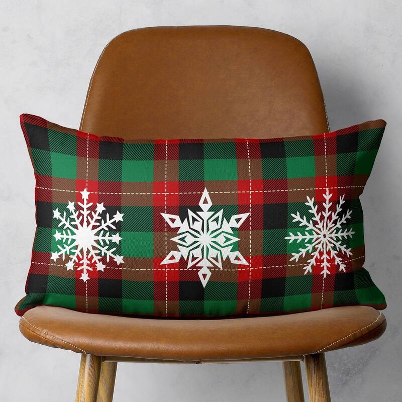 Christmas Snowflake Trio Plaid Lumbar Pillow Cover - Single