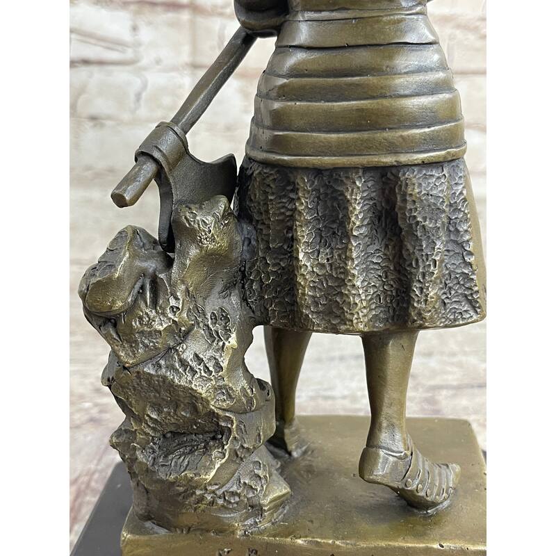 Art Deco Joan Of Arc Bronze Sculpture Hot Cast Marble Base Figurine Figure Decor