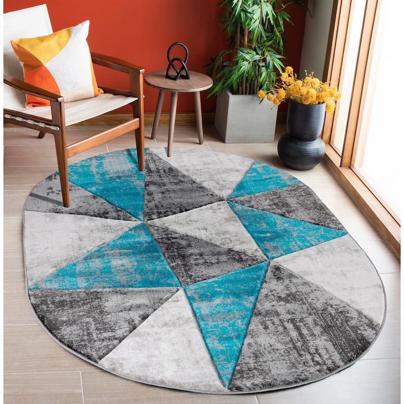 Orelsi Collection Grey/Turquoise Area Rug