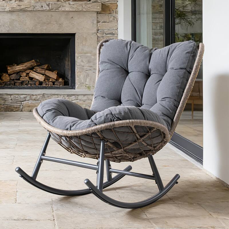 35.83" Outdoor Rocking Chair with Padded Cushion - Grey