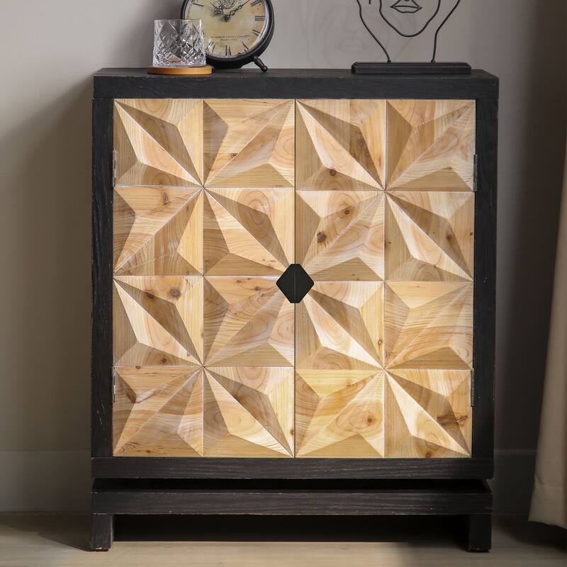 3D Geometric Carved Double-Door Cabinet