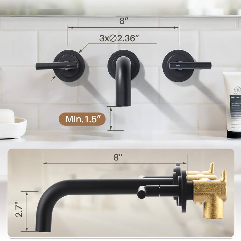 WOWOW Double Handle Wall Mount Bathroom Sink Faucet