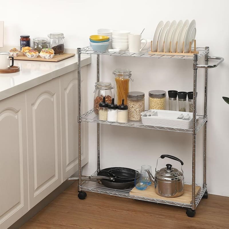 Rolling Storage Cart with Wheels, Rack, Handle for Laundry, Garage, Bathroom, Bar, Kitchen - N/A