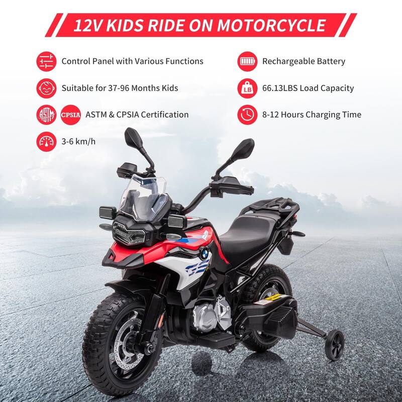Kids Motorcycle, 12V 7Ah Licensed BMW Ride On Motorcycle for Toddlers with 2 Speeds