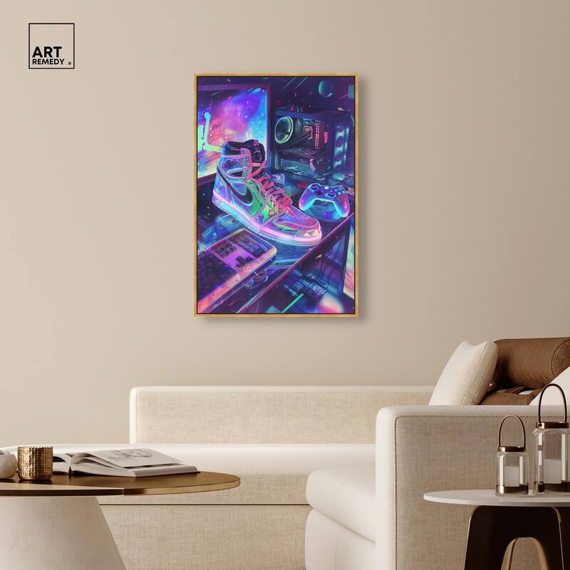 Neon Gaming Set Up Canvas by Art Remedy