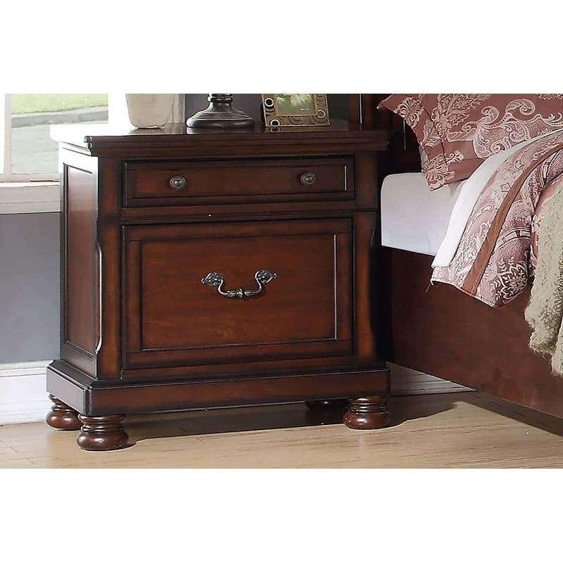 Traditional Wooden Nightstand, Bedside Decorative Table with Storage Drawer, Living Rood Sofa Side Table with Solid Wood Leg - Cherry