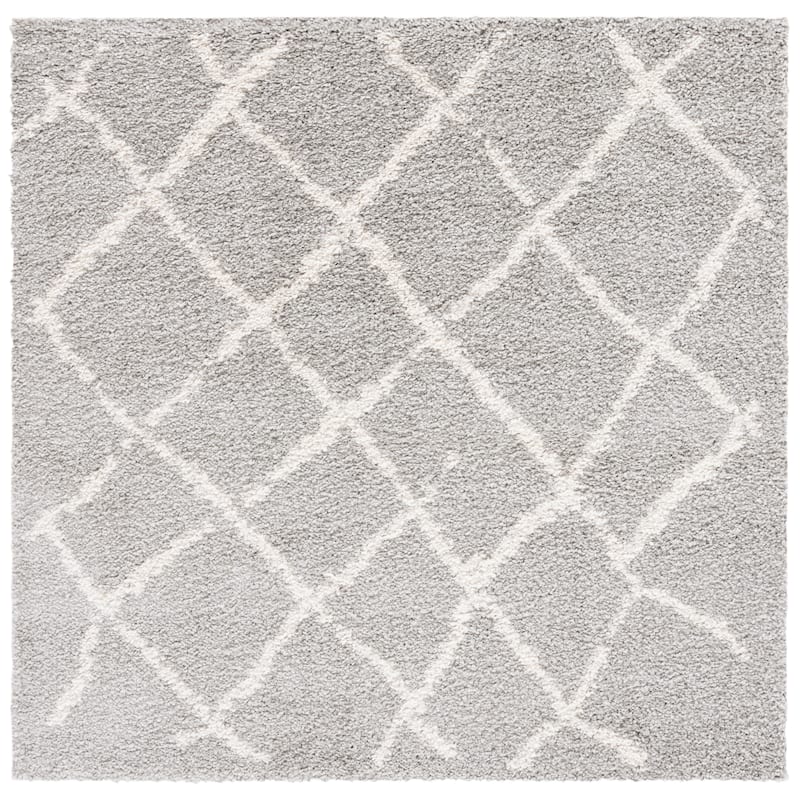 SAFAVIEH Berber Shag Toyo Light Grey/Cream Rug - 5'1" Square - Light Grey/Cream