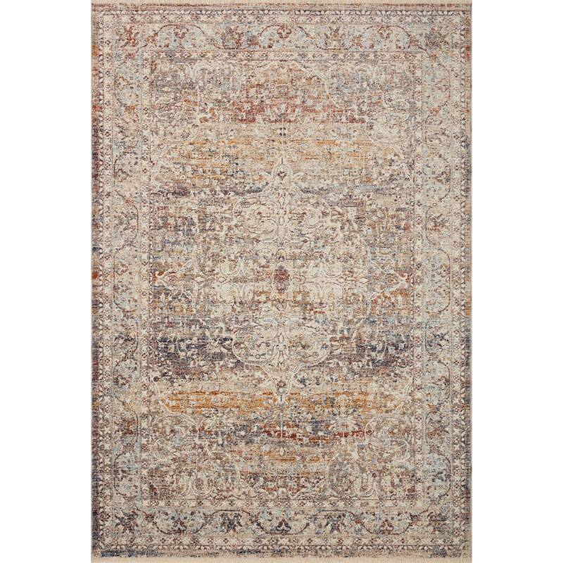 Alexander Home Anniki Distressed Medallion Traditional Area Rug with Micro Fringe