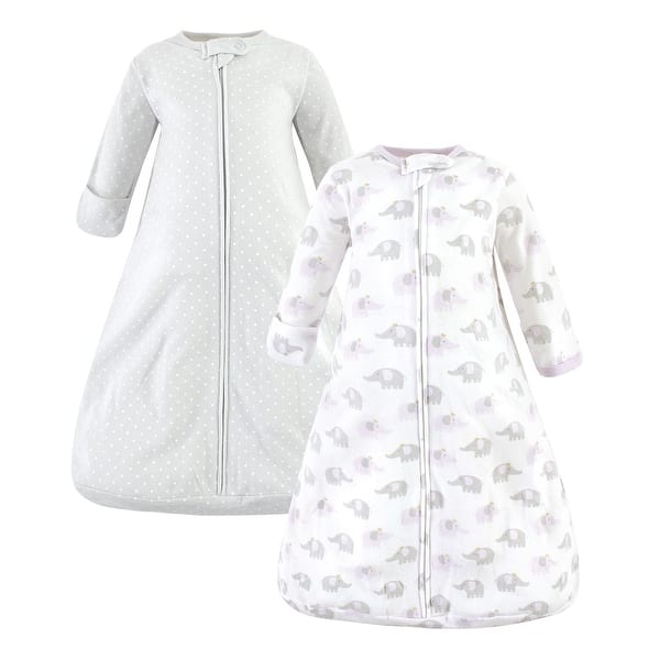 slide 1 of 1, Hudson Baby Infant Girl Cotton Long-Sleeve Wearable Sleeping Bag, Sack, Blanket, Lilac Elephants Long Sleeve 0-3 Months - Lilac Elephants Long Sleeve