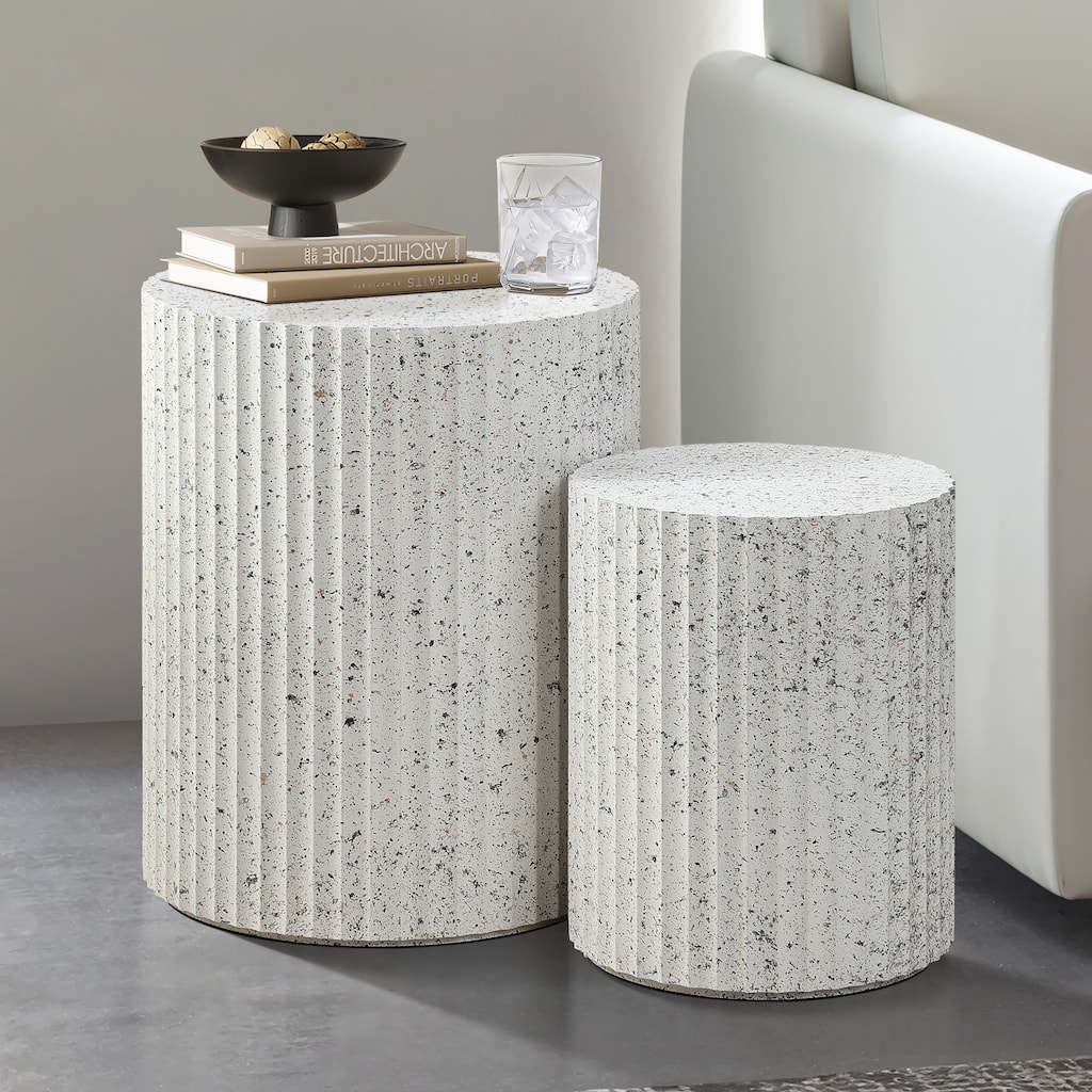 2-Piece White with Gray Flecks Manufactured Wood Nesting Side Table Set - 19.49" H; 14.57" H