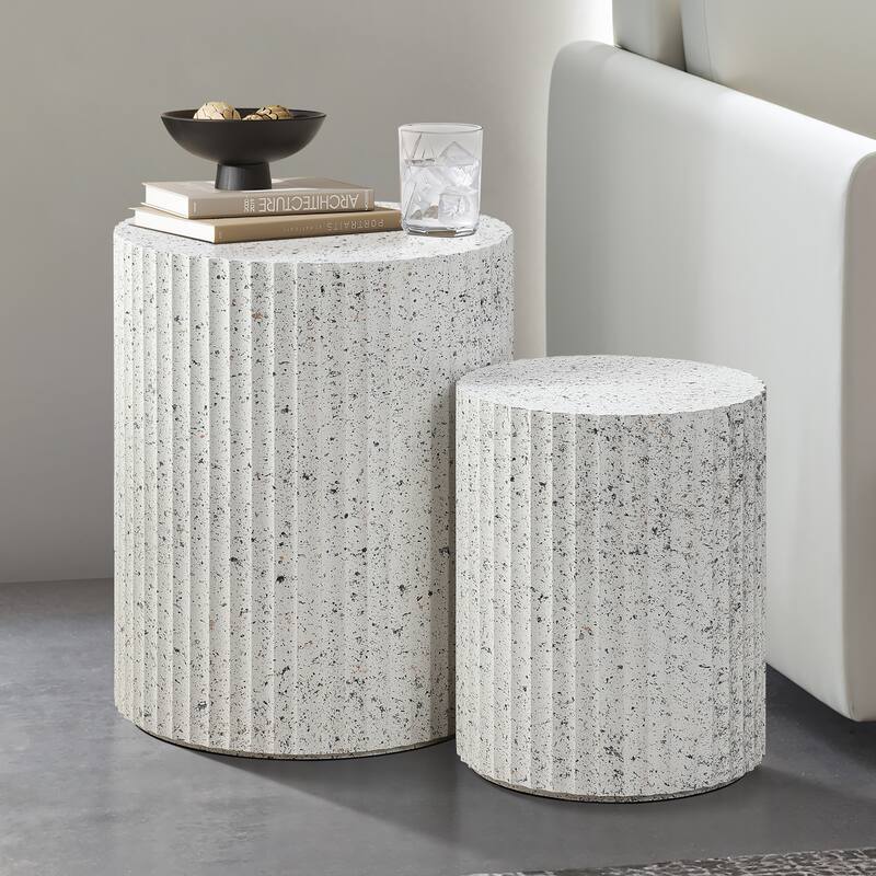 2-Piece White with Gray Flecks Manufactured Wood Nesting Side Table Set - 19.49" H; 14.57" H