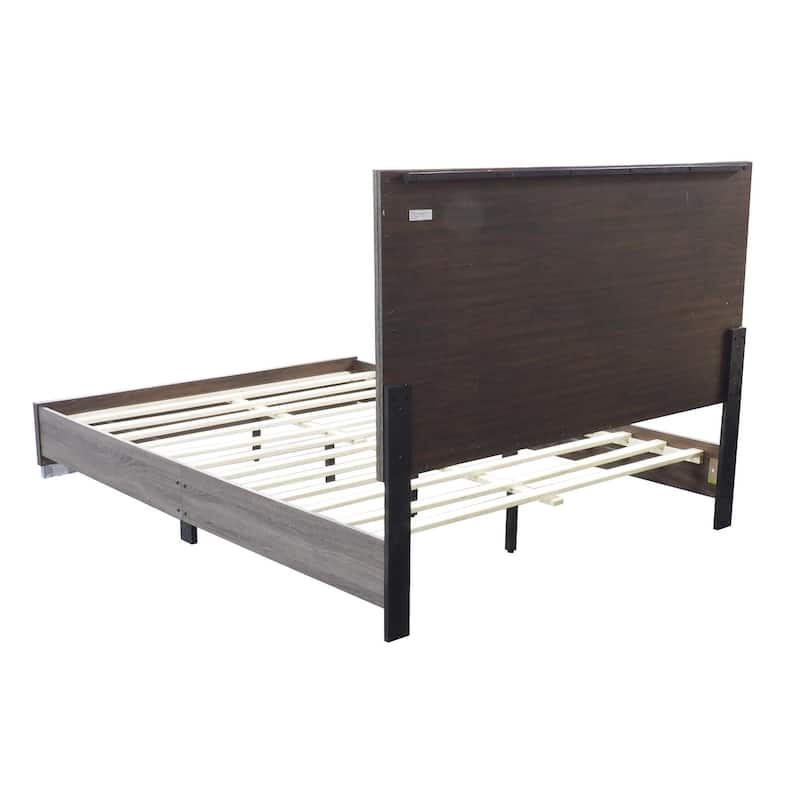 Oak Gray Queen Bed with Unique Triangular Headboard